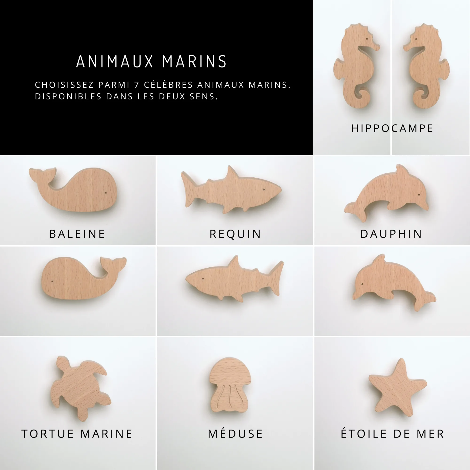 boutons de commode enfant animaux marins formes disponibles