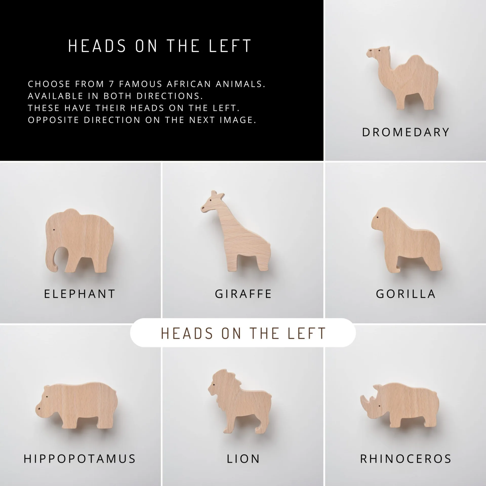 African animal furniture knobs, safari, jungle, wooden, for children's room - FAB-FABRIK