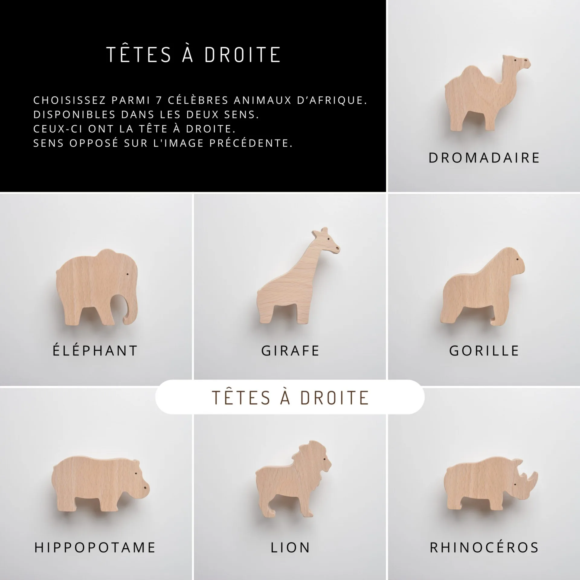 Boutons de meuble animaux d'Afrique, safari, jungle, en bois, pour chambre d'enfant - FAB-FABRIK